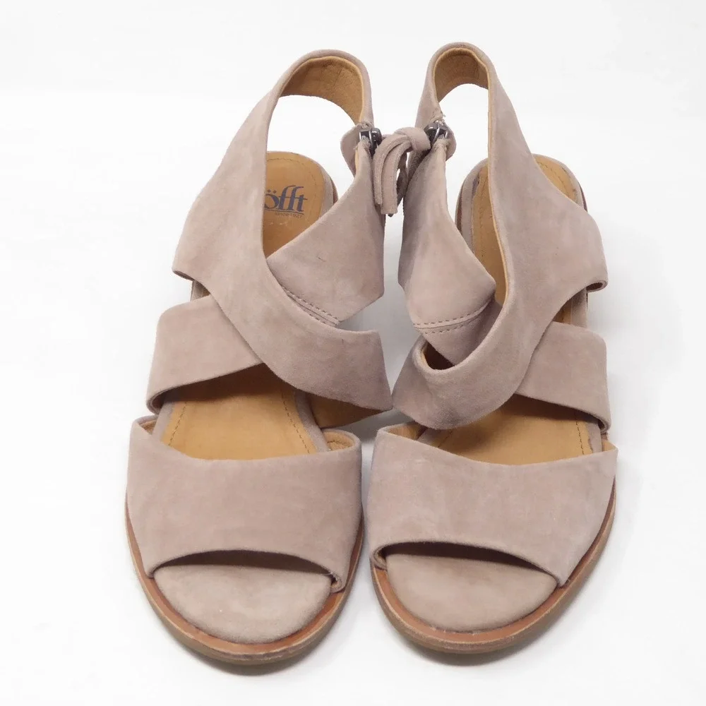 Sofft Womens Camille Heeled Wraparound Sandals Taupe Suede Block Heel 9M
